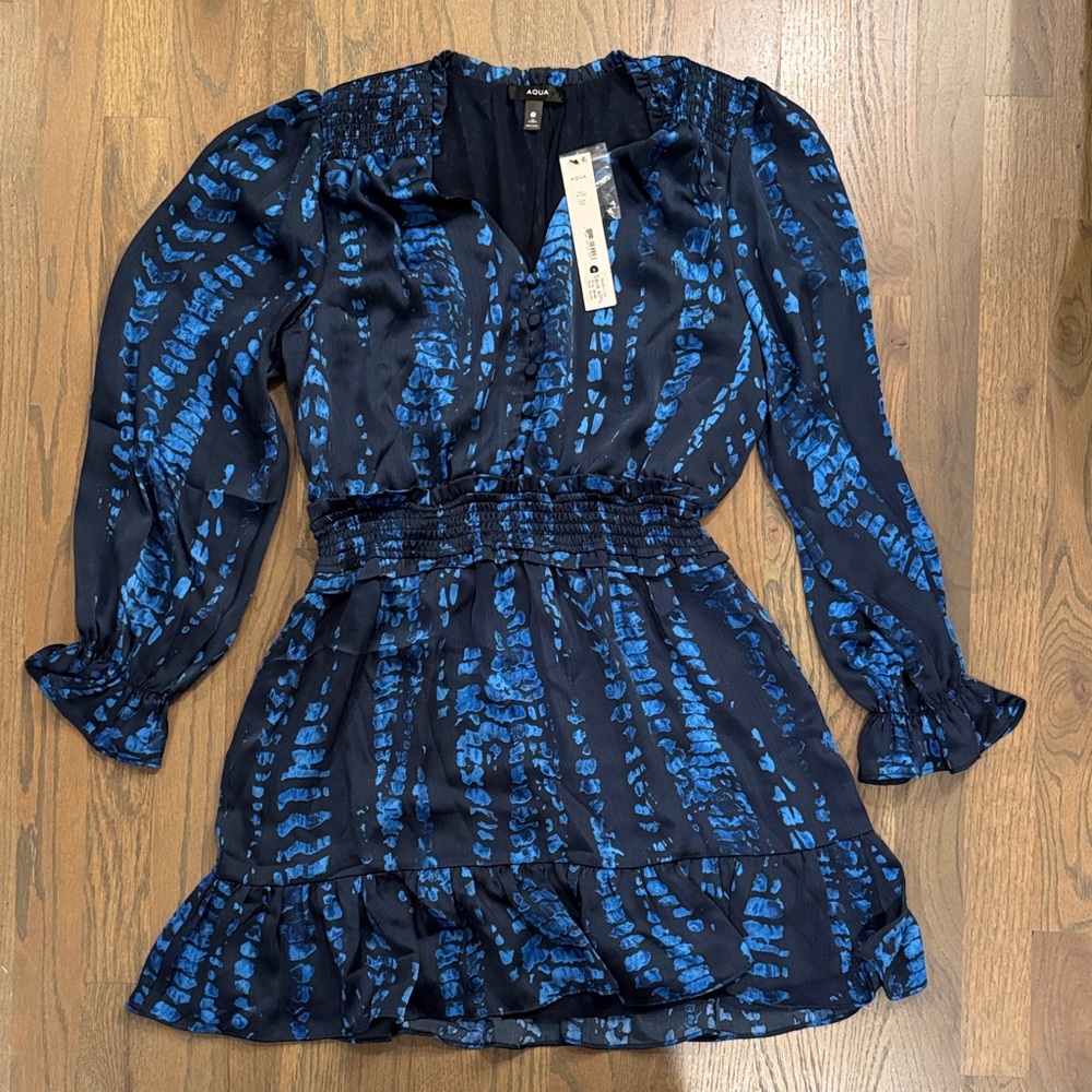 Aqua Black and Blue Long Sleeve Dress